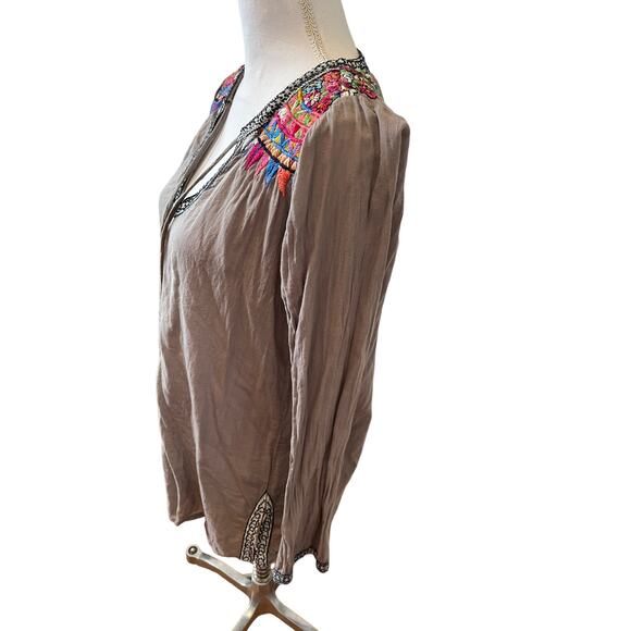 Johnny Was Biya Colorful Floral Embroidered Shirt Gray S - Picture 4 of 8